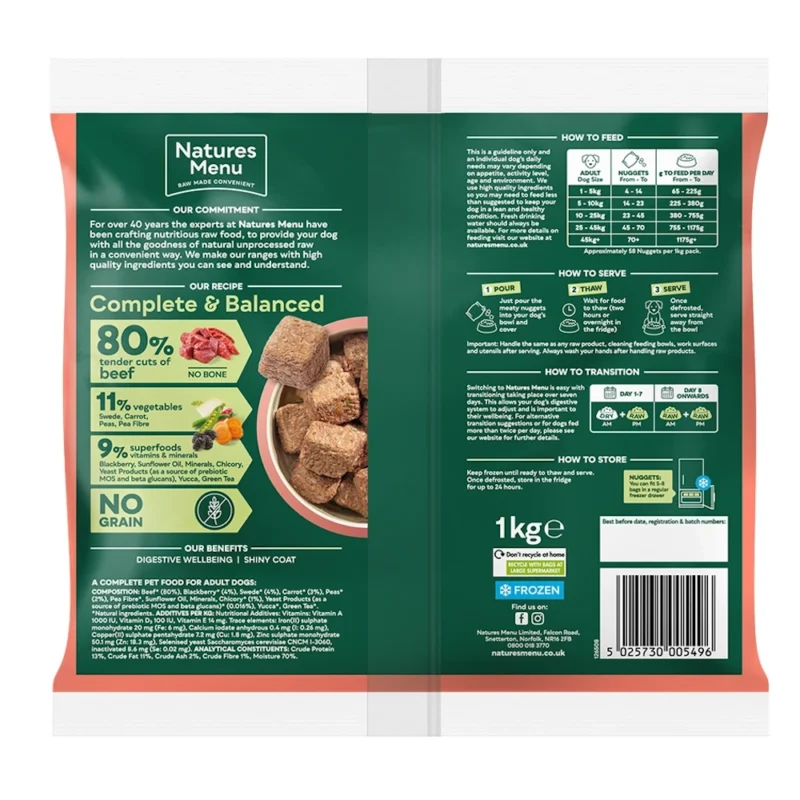 Natures Menu 80 20 Beef Grain Free Raw Dog Food Nuggets Back