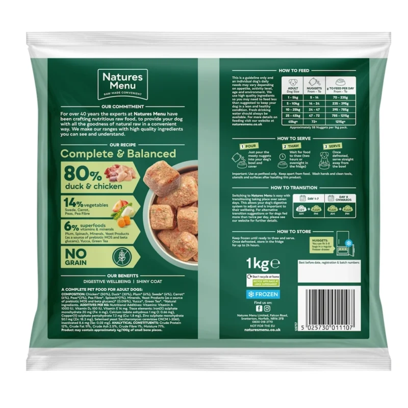 Natures Menu 80 20 Duck & Chicken Grain Free Raw Dog Food Nuggets Back
