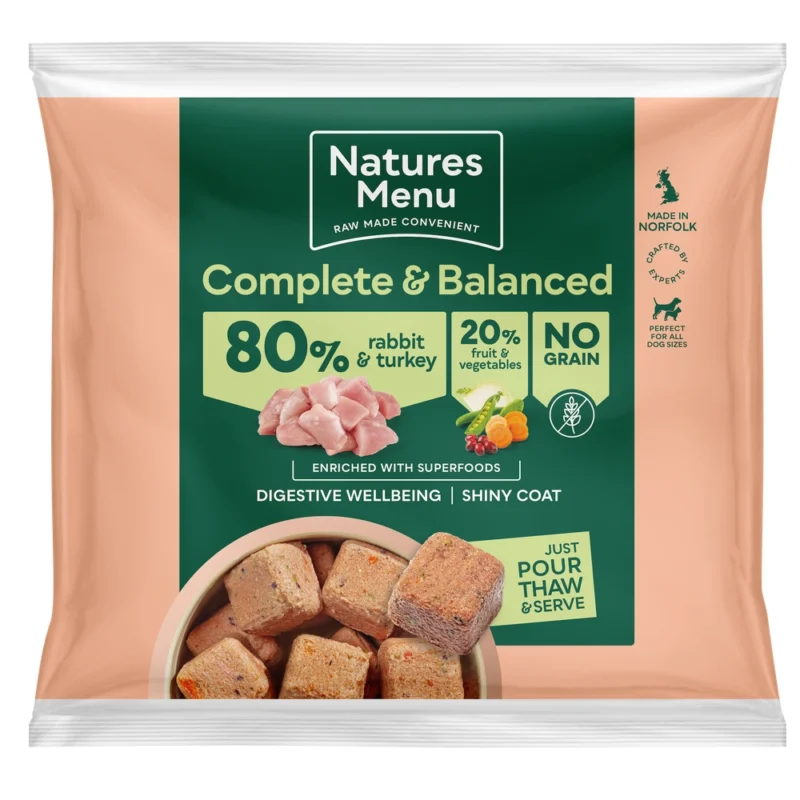 Natures Menu 80 20 Rabbit & Turkey Grain Free Raw Dog Food Nuggets
