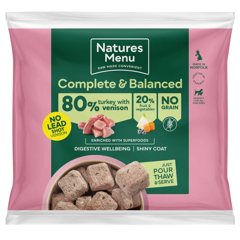 Natures Menu 80 20 Turkey & Venison Grain Free Raw Dog Food Nuggets