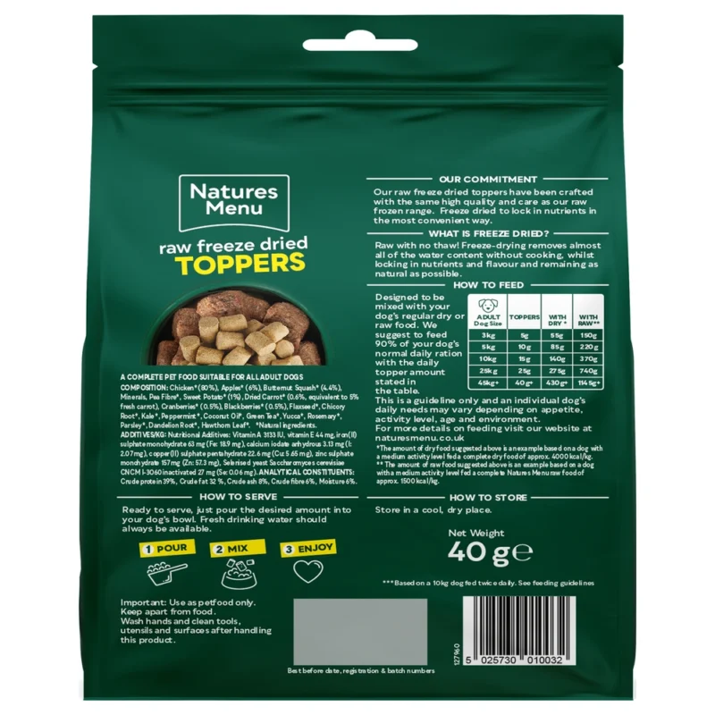 Natures Menu Raw Freeze Dried Chicken Dog Food Toppers 40g Back