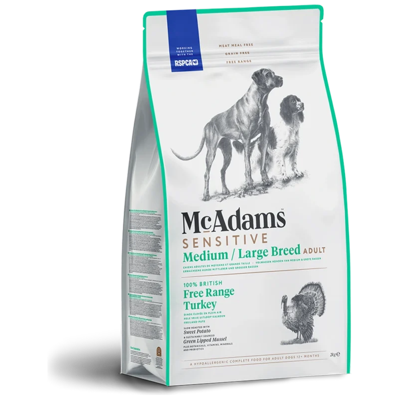 mcadams sensitive free range turkey medium large breed dry dog food