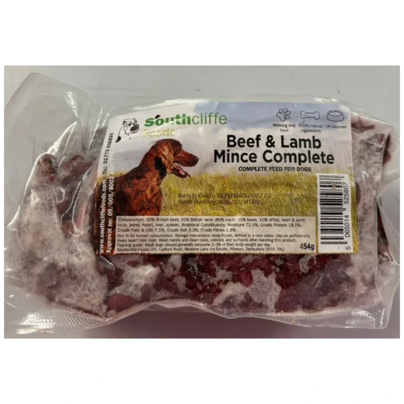 southcliffe beef lamb complete raw dog food 454g