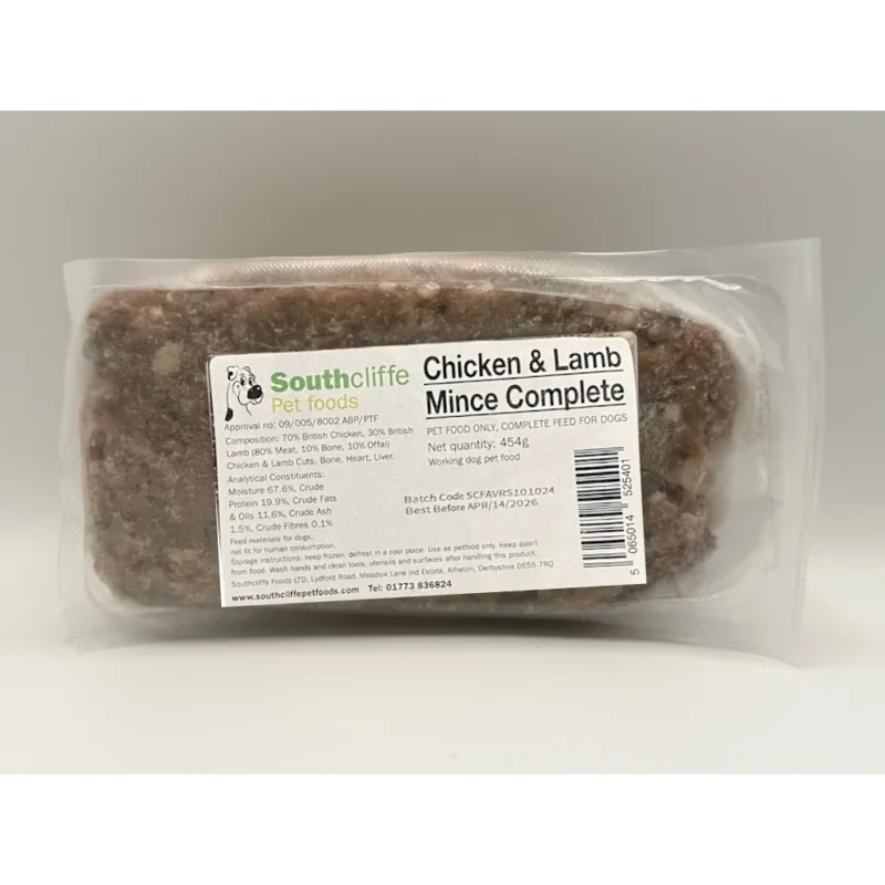 southcliffe chicken lamb complete raw dog food 454g