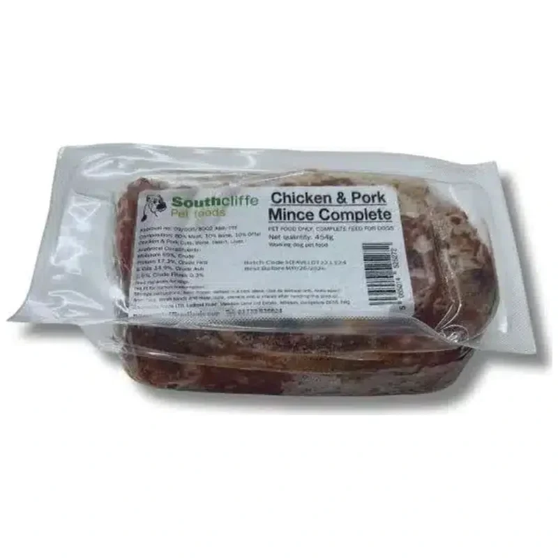 southcliffe chicken pork complete raw dog food 454g
