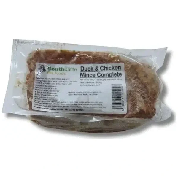 southcliffe duck chicken complete raw dog food 454g