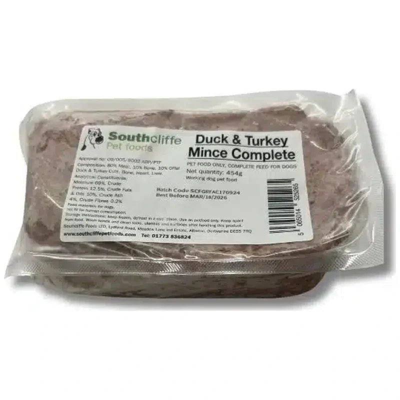 southcliffe duck turkey complete raw dog food 454g